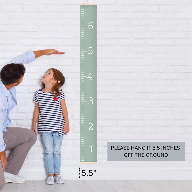 Morxy Canvas Growth Chart for Kids - Unisex Kids Room Wall Decor - Measuring Height Chart- Wall Tape with Height Chart for Kids (Canvas, Plain sage) - Image 4